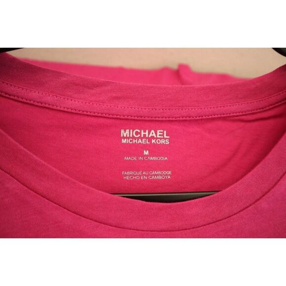 Michael Kors QH350C36TF Women's Sz M Deep Fuchsia "MK" Sequin Logo T- Shirt - Picture 3 of 8
